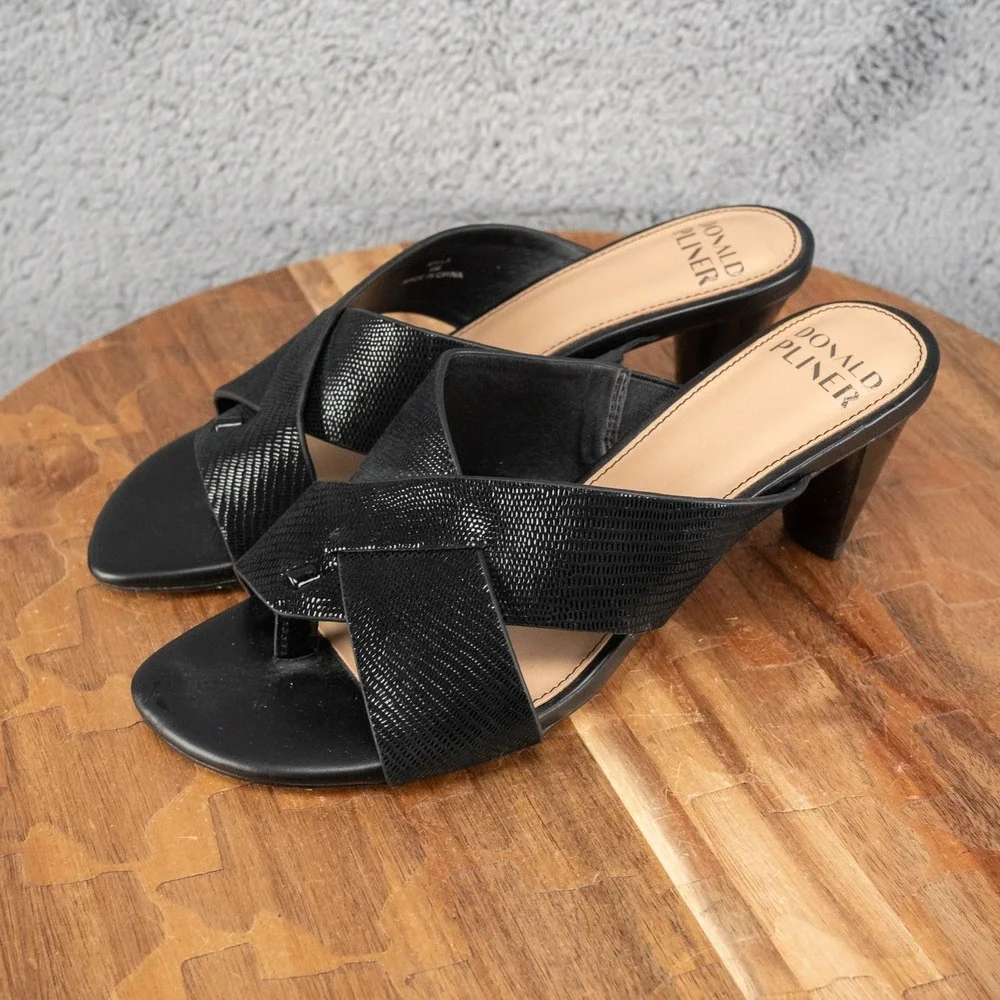 Donald Pliner Aylla Black Criss Cross Heeled Women's‎ Sandals, Sz 6 M Summer